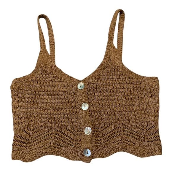Jolie & Joy Crochet Knit Crop Top Brown Large Forest Fairy Hippie Festival Boho - Picture 1 of 6